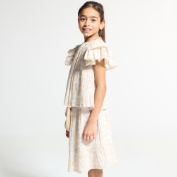 بلوزة مطبوع عليها بأكمام مكشكشة اللون بيج للفتيات